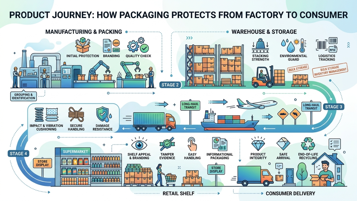 Product journey with secure manufacturing packaging and logistics