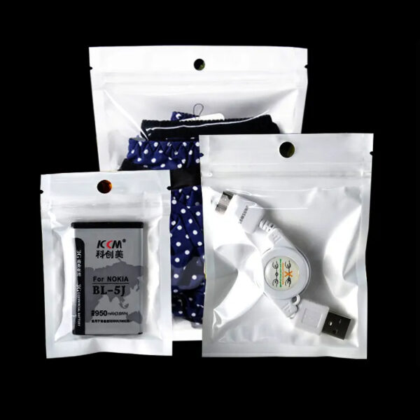 Cell Phone Clear White Zip Lock Bags With Hang Hole