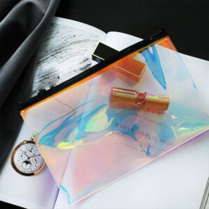 Bolsa de cosméticos con contenido de cremallera de lápiz holográfico