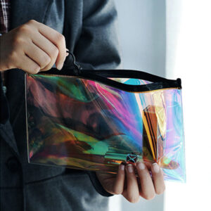 Bolsa de cosméticos con contenido de cremallera de lápiz holográfico