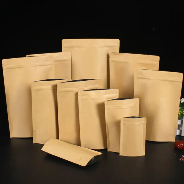 tenez les sacs en papier kraft avec du papier d'aluminium à l'intérieur