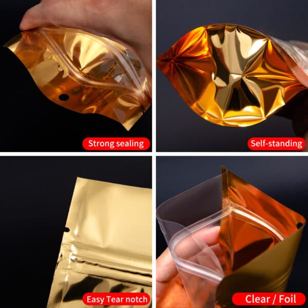 Gold Metallic Mylar Stand Up Pouches