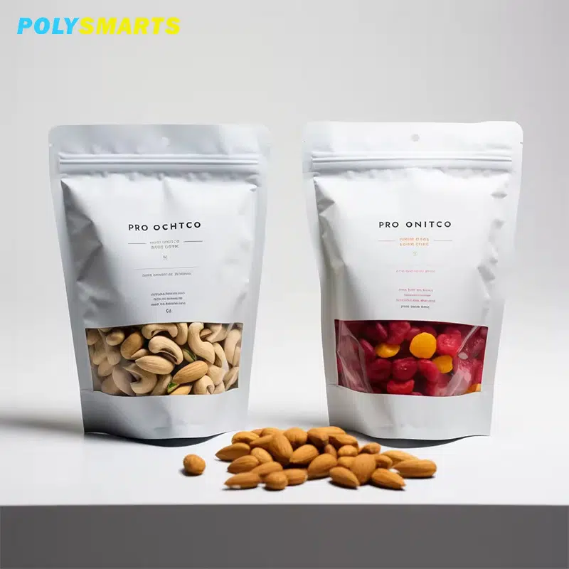 Standbodenbeutel für Nüsse mit wiederverschließbarem Zipper.